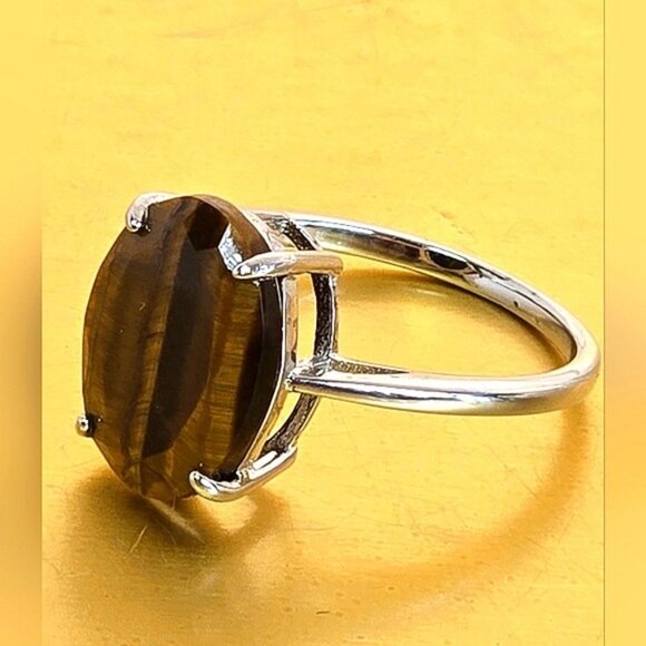 925 Sterling Silver Ring Sz 7.5 with Natural Tiger's Eye Gemstone 13x10mm - Picture 4 of 14